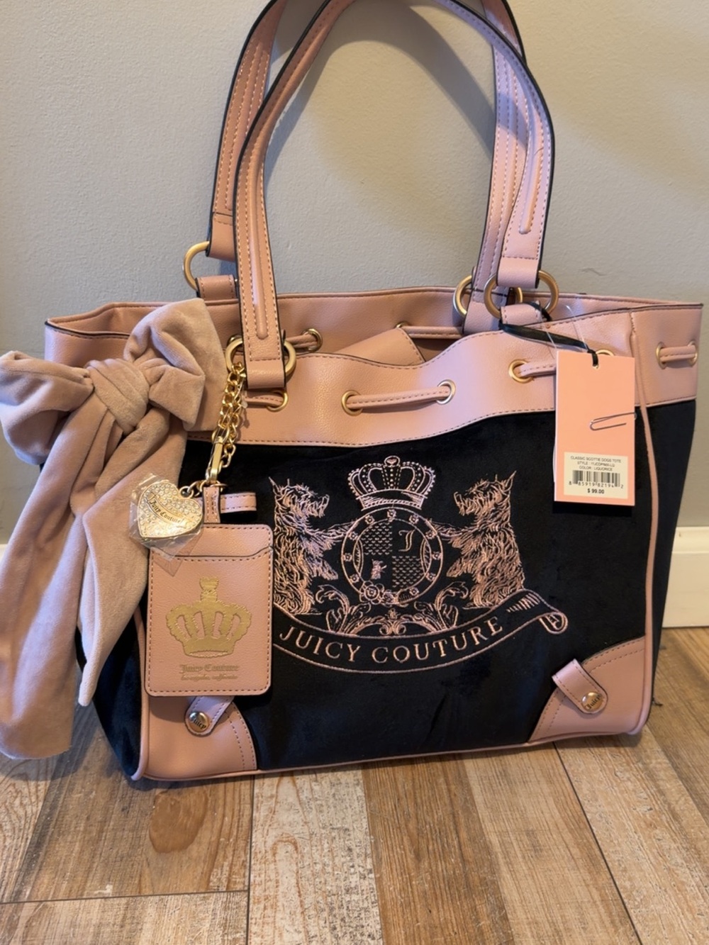 Juicy Couture Black Tote with Pink Trim and Gold Hardware